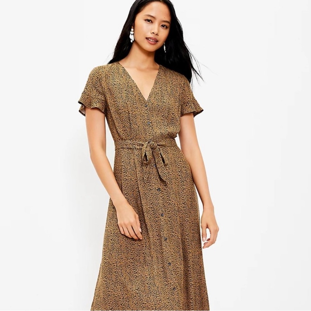 LOFT Leopard Print Midi Shirt Dress
